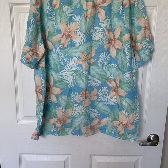 Caribbean Mens XL Button Front Hawaiian Tropical Shirt Summer Beach Blue Green - Picture 8 of 11